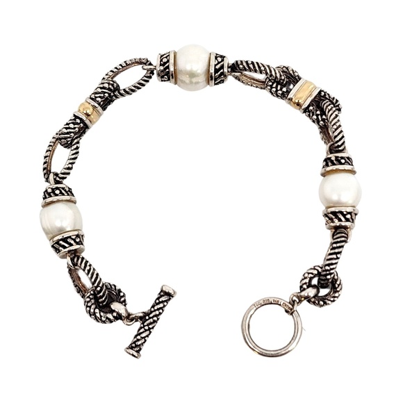 Town & Country T&C Sterling Silver Gold Cultured Pearl Toggle Bracelet #12890 - Picture 1 of 8